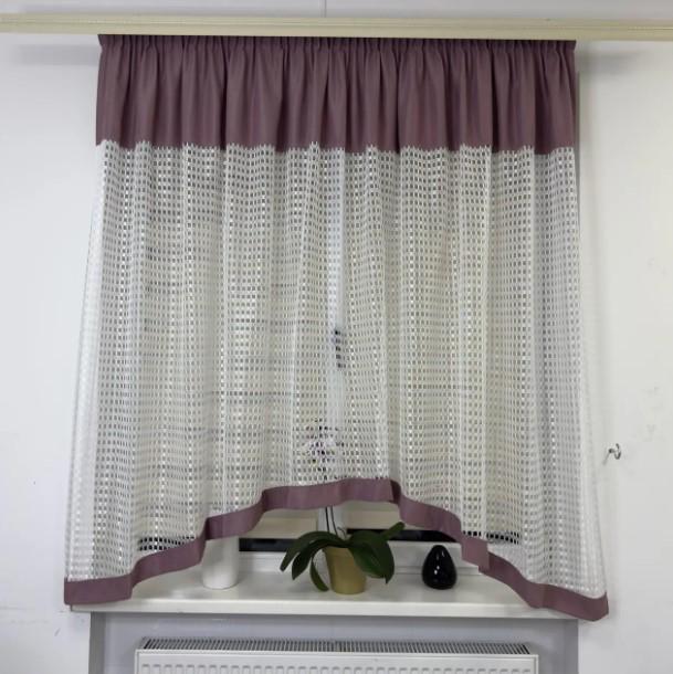 Тюль арка сетка/микровелюр 300х170 см Розовый/Белый (460 4)