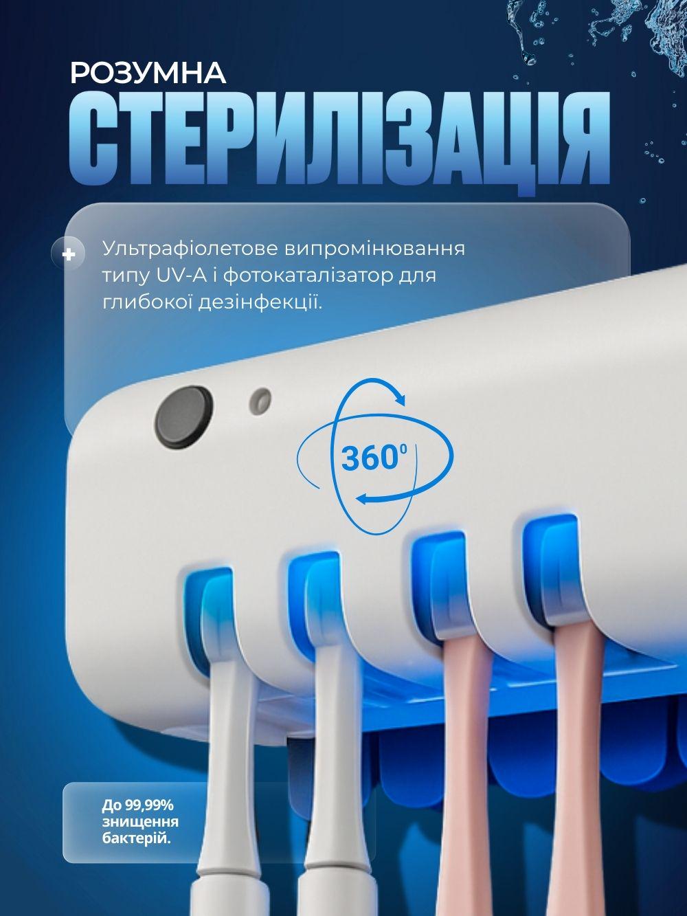 Держатель-стерилизатор для зубных щеток JoyPro 5в1 настенный автоматический ультрафиолетовый Белый (ea38b6a9) - фото 5