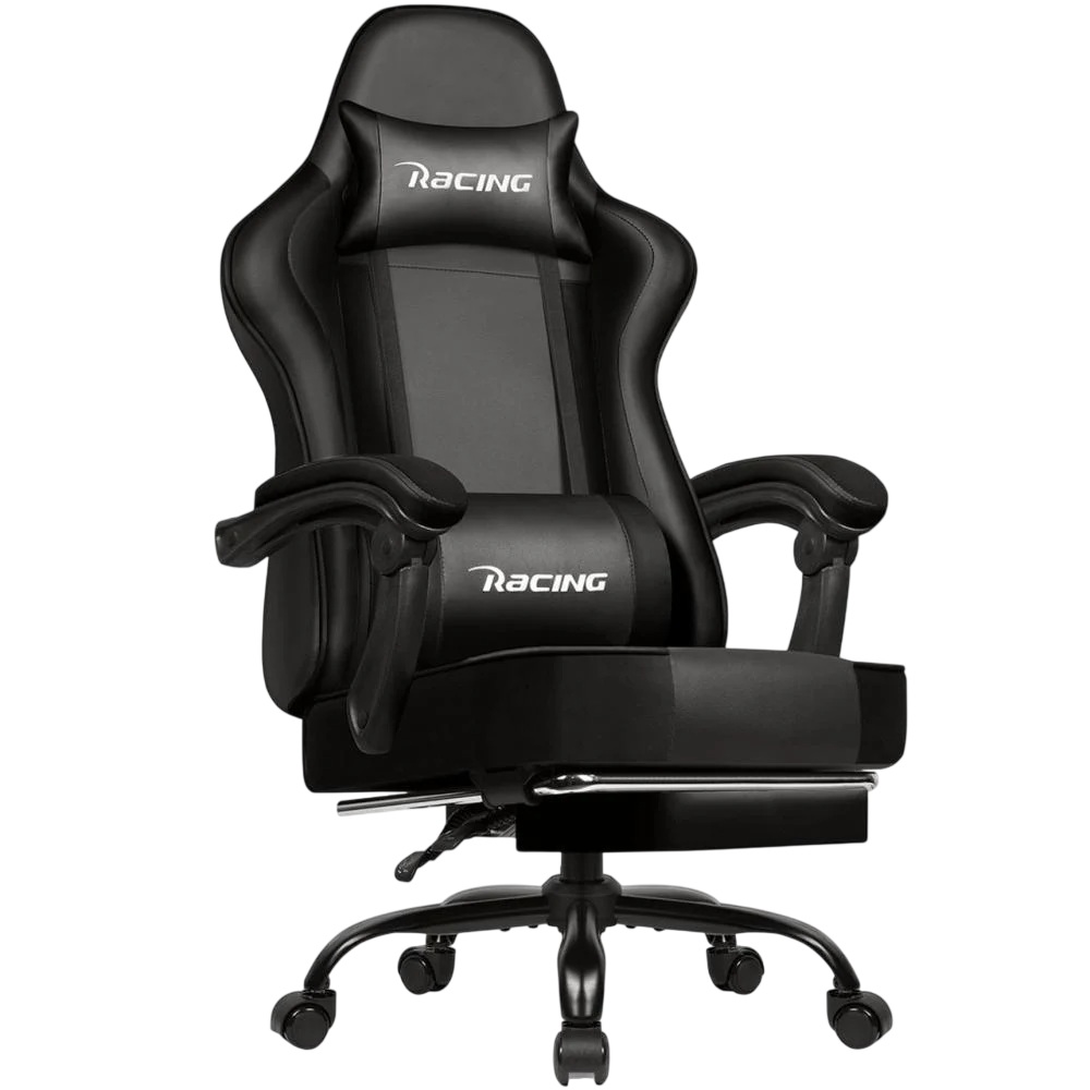 Кресло офисное Bonro Racing B-059 с подставкой для ног и подлокотниками до 300 кг Черный (147-76-42412137)