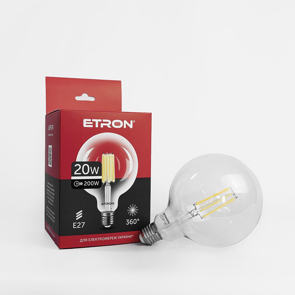 LED лампа ETRON Filament 1-EFP-174 G125 E27 20W 4200 K Прозорий