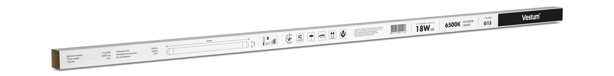 Светодиодная лампа Vestum T8 18W 1600 Лм 6500K 175-250V G13 1-VS-4002 1200 мм - фото 2 Светодиодная лампа Vestum T8 18W 1600 Лм 6500K 175-250V G13 1-VS-4002 1200 мм - фото 2