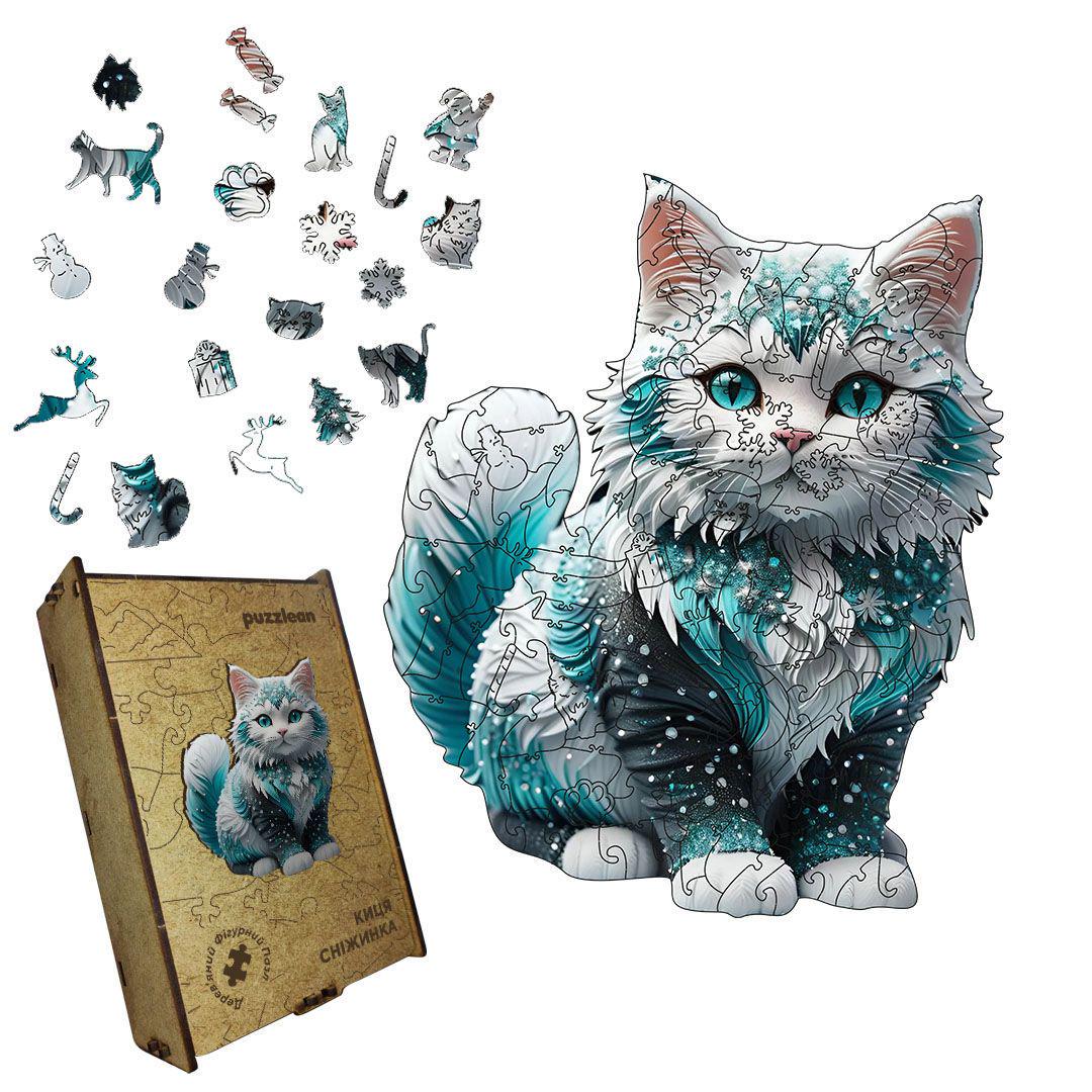 Пазл дерев'яний Киця Сніжинка А4 дерев'яна коробка 100 ел. (26108129)