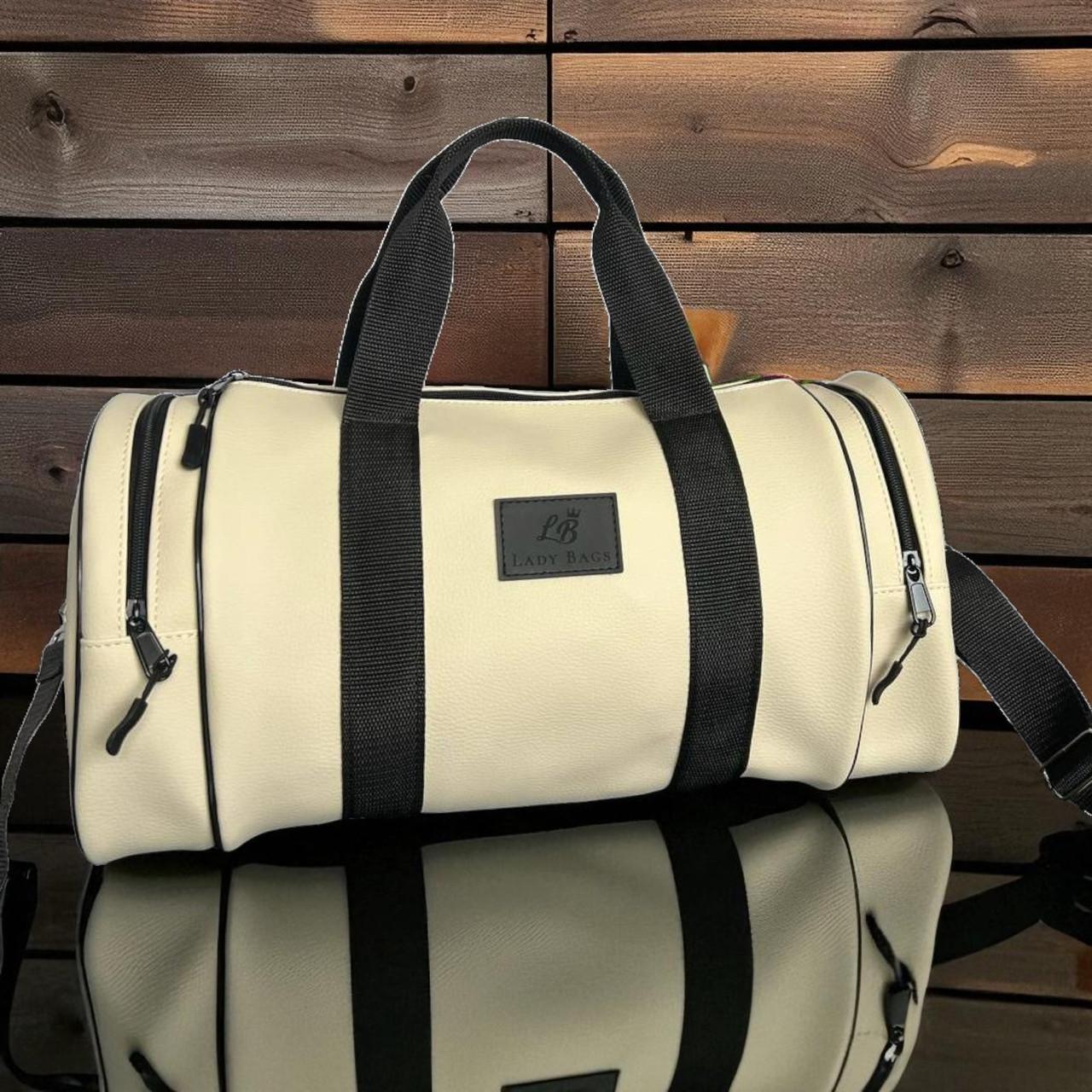 Сумка дорожная большая из экокожи через плечо для путешествий 40х22х20 Бежевый Сумка дорожная большая из экокожи через плечо для путешествий 40х22х20 Бежевый