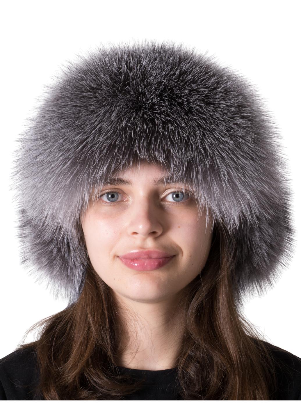 Шапка женская Меховой стиль Ушанка из натурального меха блюфроста M-L Натуральный (401/M)