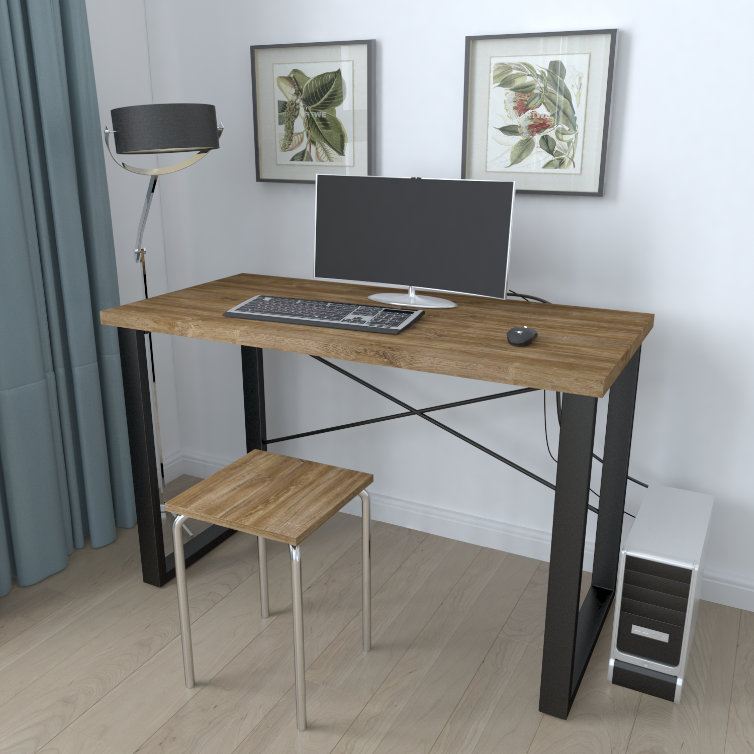 Письменный стол компьютерный Ferrum-decor Драйв 750x1000x600 мм металл Черный/ДСП Дуб Таверна (DRA132)