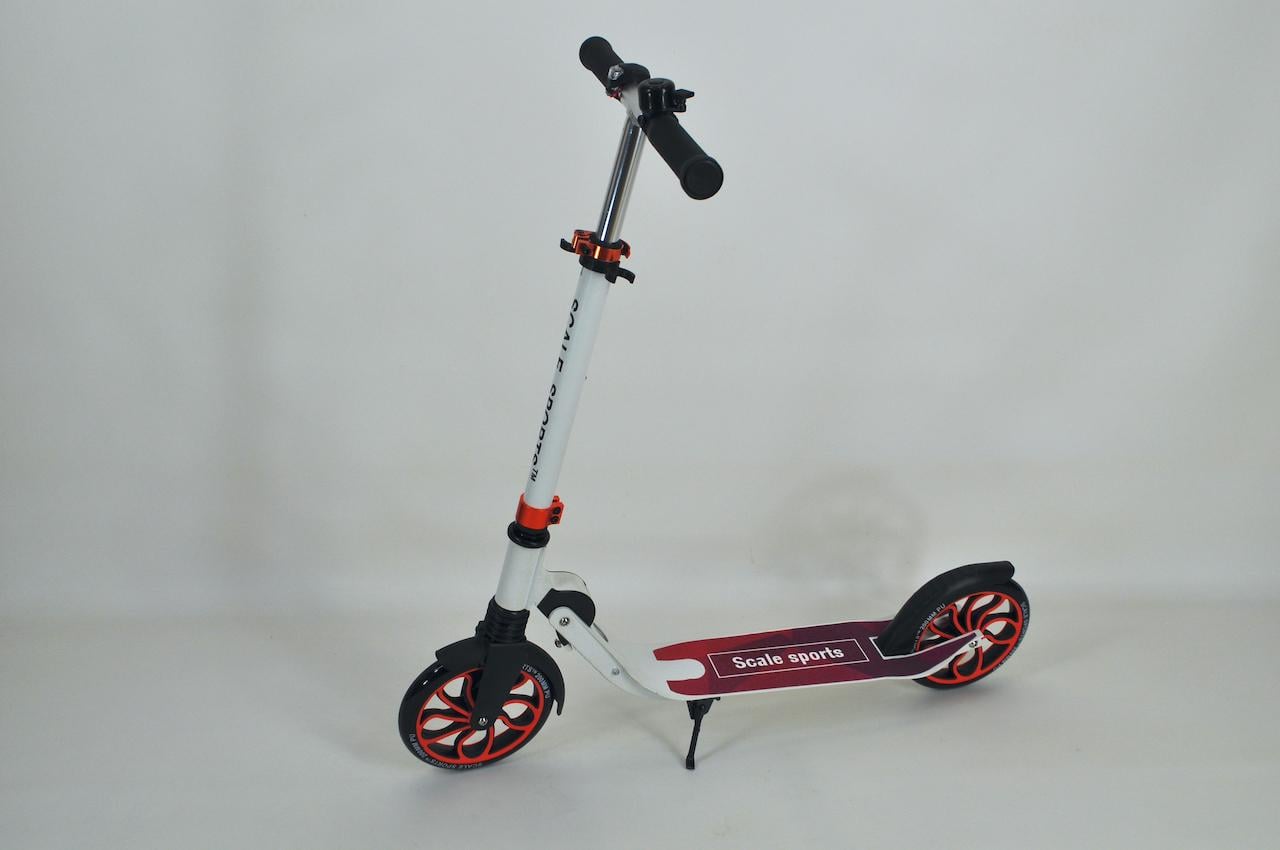 Самокат Scale Sports SS-17 двухколесный с амортизатором складной + ремень + звонок + мигалка Розовый
