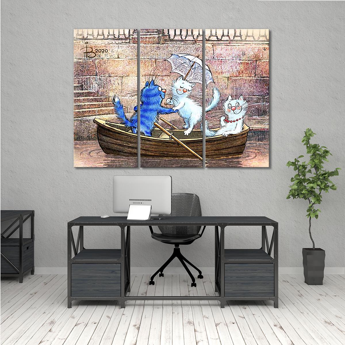 Модульная картина Трое в лодке 3 модуля 50x75 см