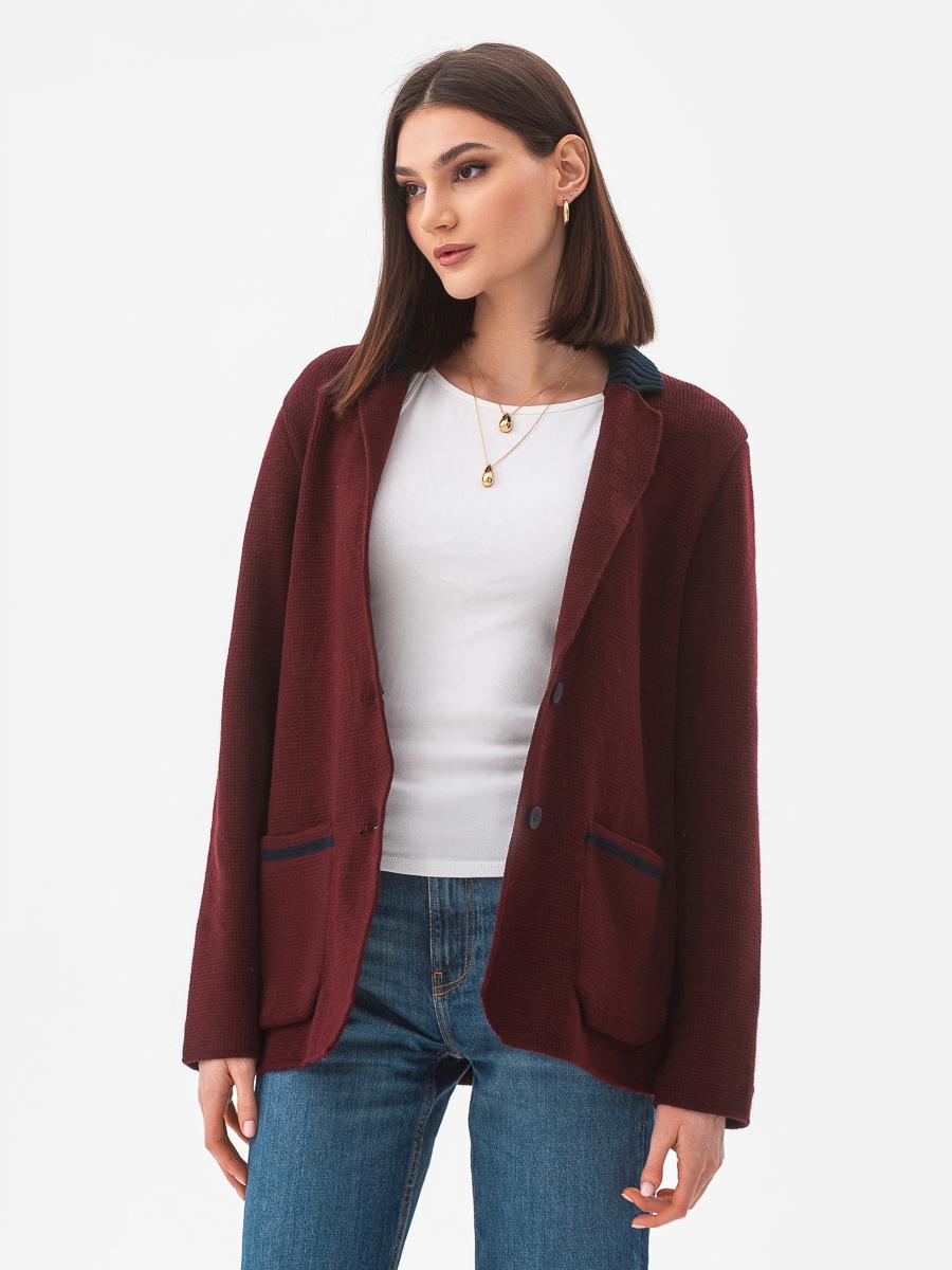 Пиджак вязанный женский oversize SVTR р. 42-50 Бордовый (593) - фото 9