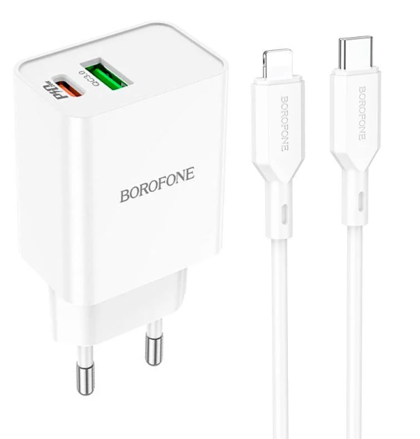 Зарядний пристрій мережевий Borofone BA69A кабель Type C-iPhone QC3.0 White