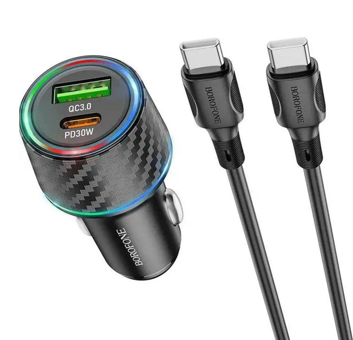 Зарядний пристрій Borofone BZ21 Brilliant 48W dual port PD 30W/QC 3.0 Type-C to Type-C з кабелем Black (18253669)