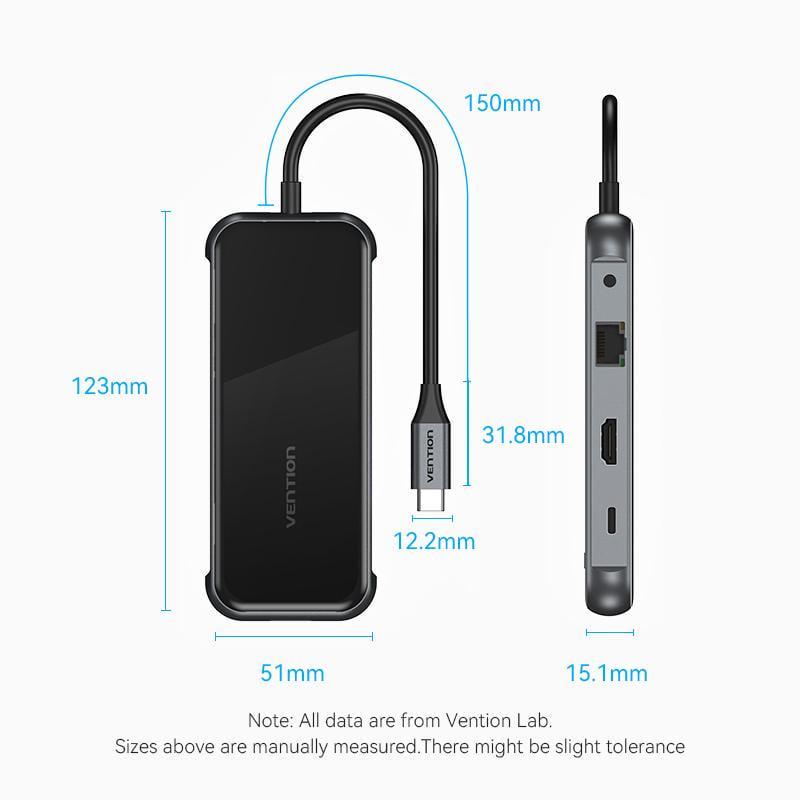 USB-хаб Vention Type-C-3x USB 3.0/5 Гбит/с HDMI 4K 60Hz/Type-C PD 100W/SD/TF карты RJ45 1 Гбит/с 3,5 мм minijack USB-C Черный (TFLHB) - фото 14 USB-хаб Vention Type-C-3x USB 3.0/5 Гбит/с HDMI 4K 60Hz/Type-C PD 100W/SD/TF карты RJ45 1 Гбит/с 3,5 мм minijack USB-C Черный (TFLHB) - фото 14