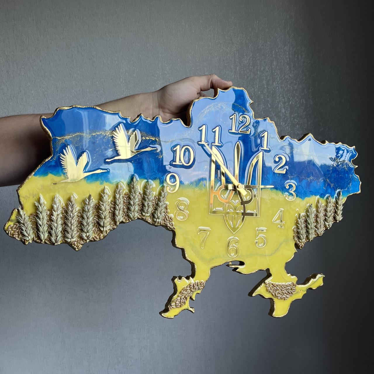 Часы настенные из эпоксидной смолы Карта Украины 120х76 см