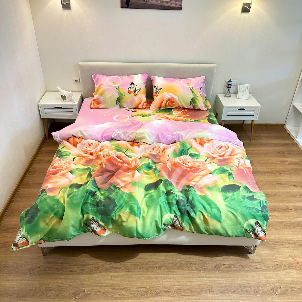 Постільна білизна Lelit полікотон полуторний Рожеевий/Зелений (P-0097)