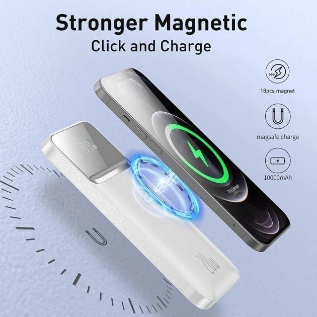 Повербанк Baseus Magnetic 10000 mAh 20 W 2в1 QC3.0+PD3.0 с беспроводной зарядкой Qi White (PPCX010202) - фото 12