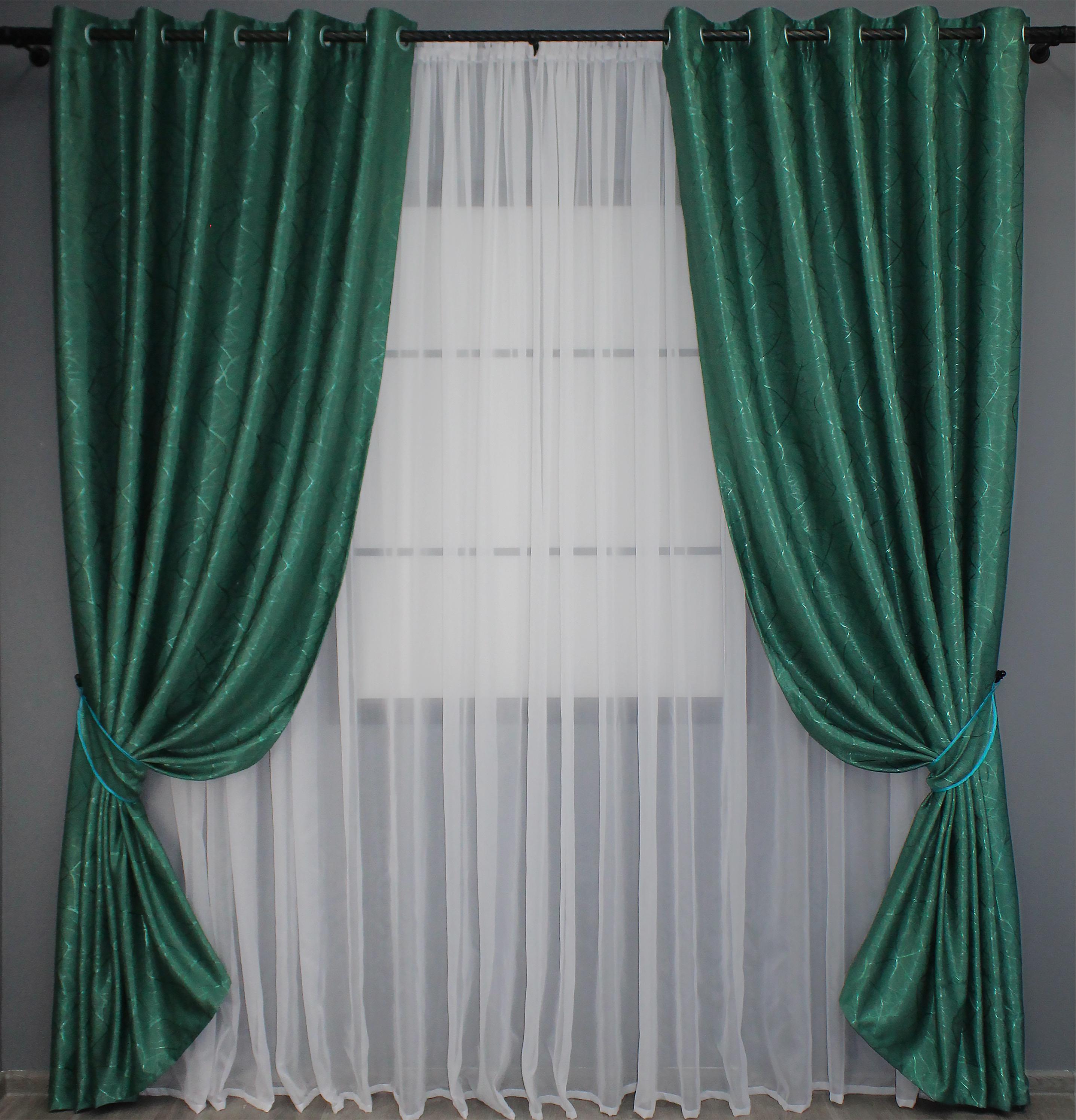 Комплект штор на люверсах VR-Textil Лен Саванна № 633ш 150х250 см 2 шт. Темно-зеленый (37-0097)