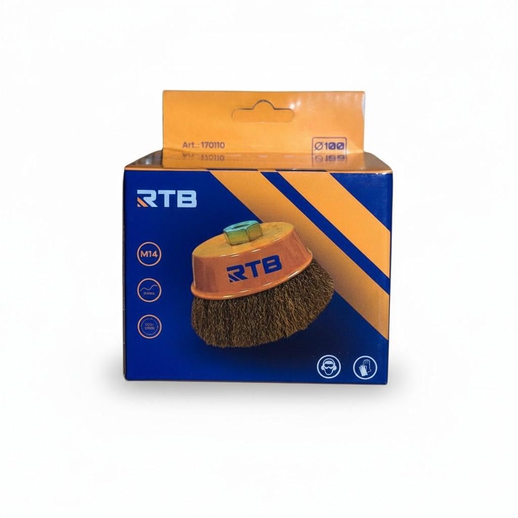 Щетка крацовки чашечная RTB для УШМ рифленая латунированная проволока 100 мм (170110)