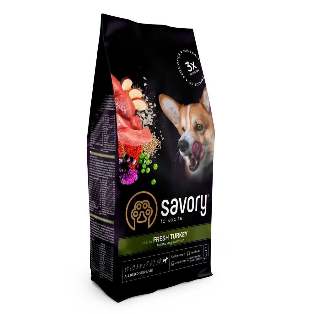 Корм сухой Savory All Breed Sterilised Rich in Fresh Turkey для стерилизованных собак всех пород со свежей индейкой 1 кг (4820232631492)