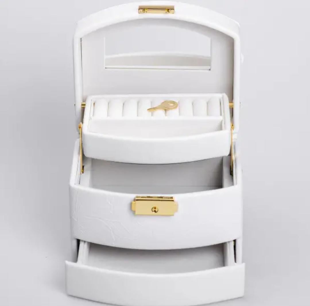 Кейс-сундучок для украшений YIWU HP-5-23W экокожа с замком 15,5х11,5х11,5 см Белый