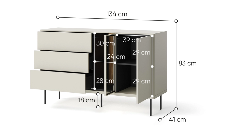 Комод 1д3шив Epiro EP-03 с подсветкой 1340x410x830 мм Кашемир (2147483712) - фото 4
