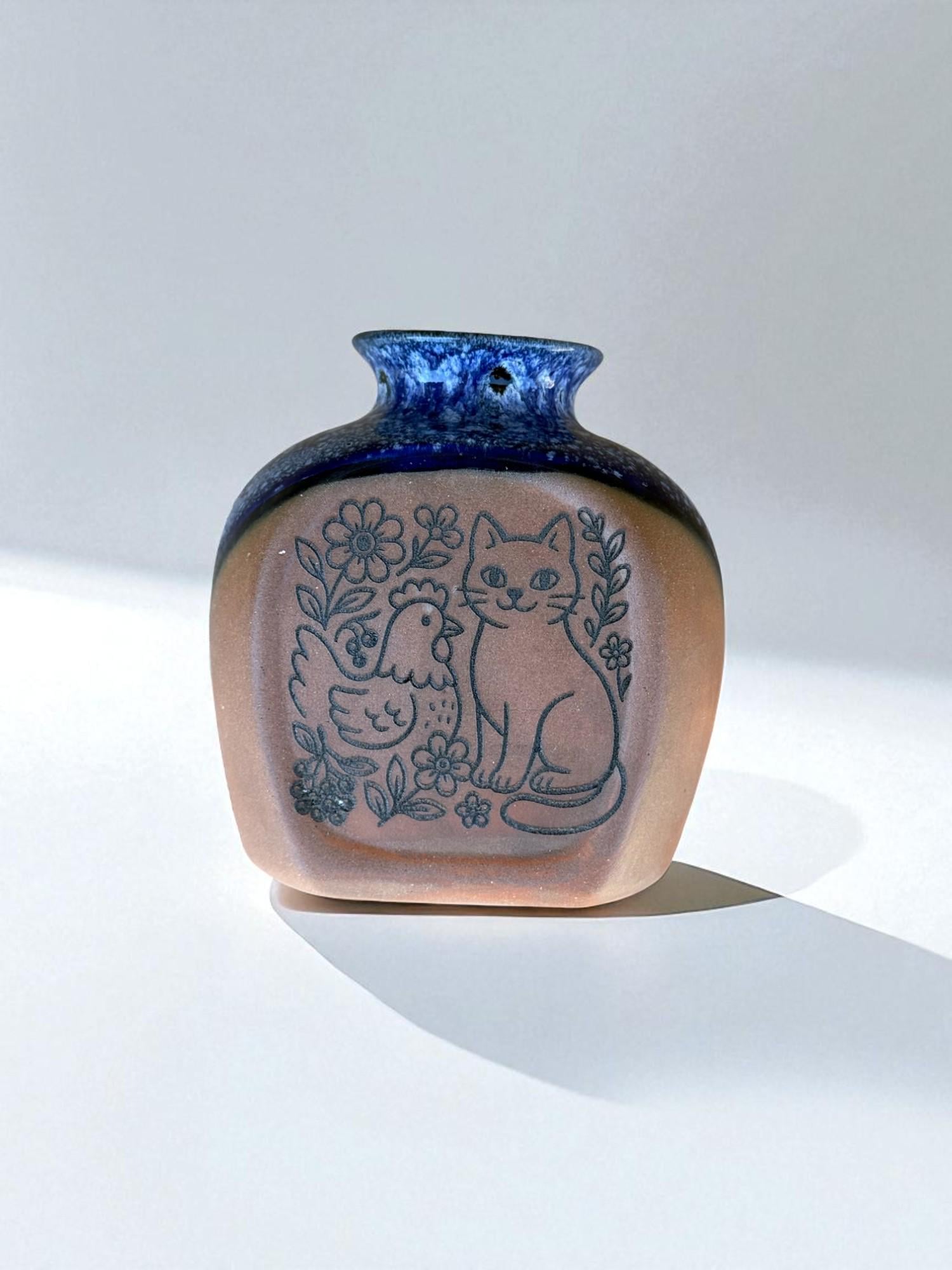 Ваза квадратная ручной работы Котик с птичкой-2/9,5 см (28783668)