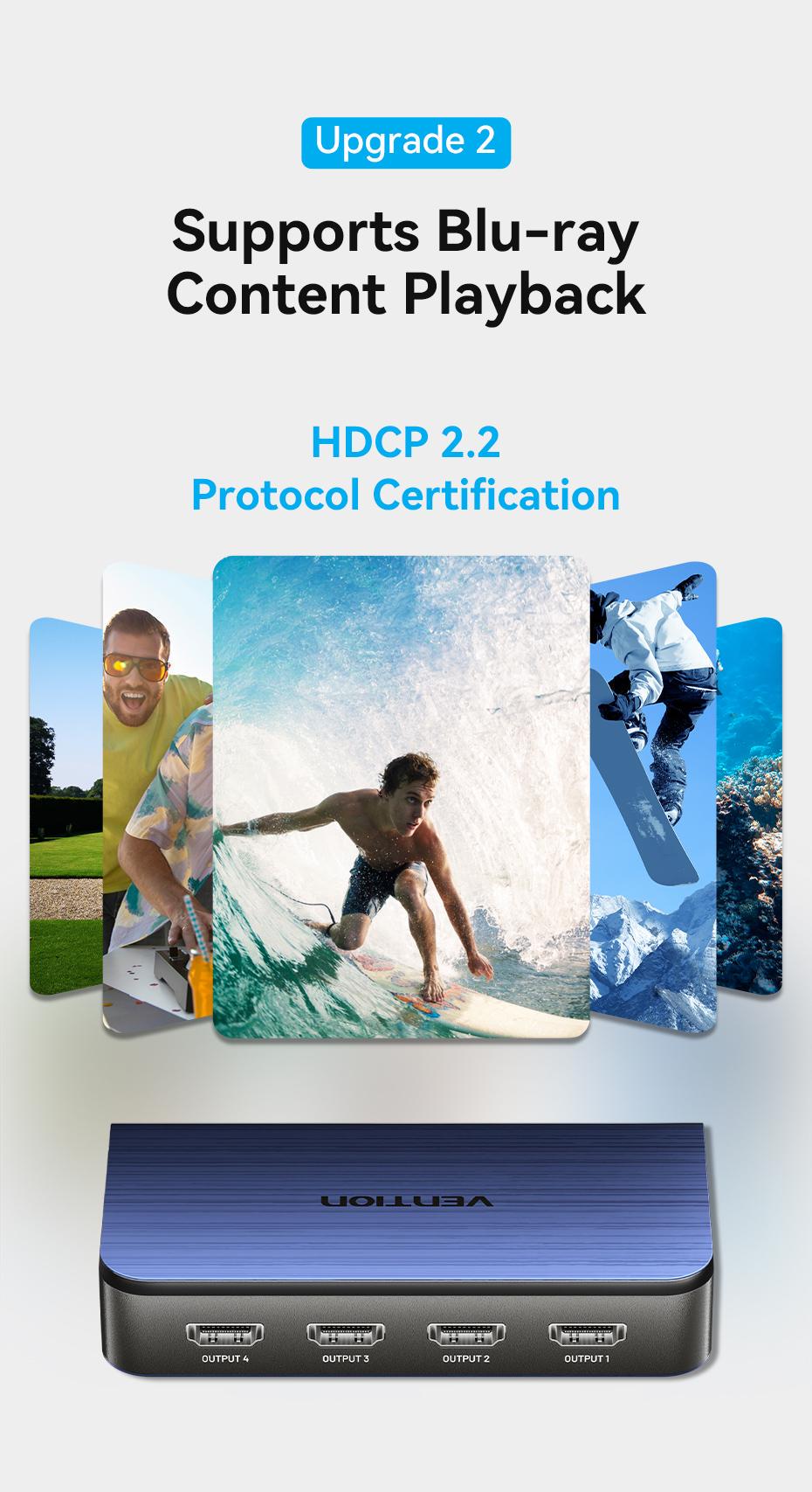 Розгалужувач Vention HDMI 1x4 4K 60Hz HDMI 2.0 HDR HDCP 2.2 Dolby Atmos алюмінієвий Синій (AKFL0-EU) - фото 7 Розгалужувач Vention HDMI 1x4 4K 60Hz HDMI 2.0 HDR HDCP 2.2 Dolby Atmos алюмінієвий Синій (AKFL0-EU) - фото 7