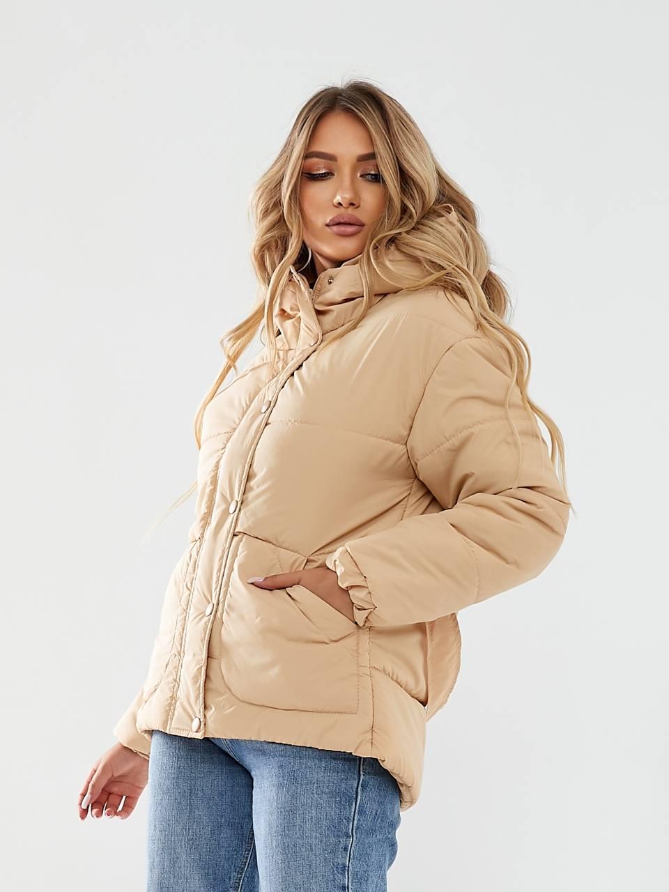 Куртка утеплена Khan коротка з поясом р. 42 Персиковий беж (Kh332) - фото 3 Куртка утеплена Khan коротка з поясом р. 42 Персиковий беж (Kh332) - фото 3