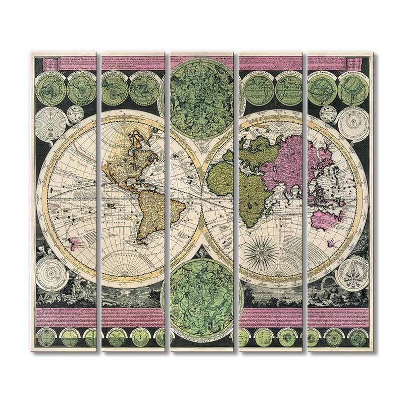Винтажная карта Плоскости сферы как в земном, так и в небесном полушарии 5 модулей 120x180 см