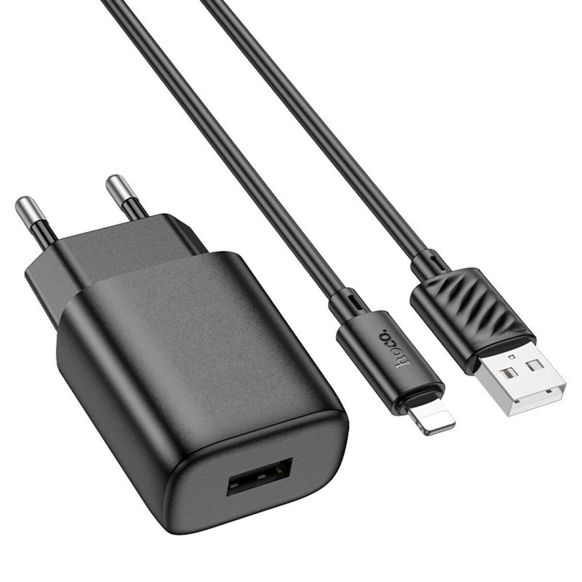 Зарядное устройство для Hoco C134A Solid USB-single-port Lightning cable EU Black (6942007621311) Зарядное устройство для Hoco C134A Solid USB-single-port Lightning cable EU Black (6942007621311)
