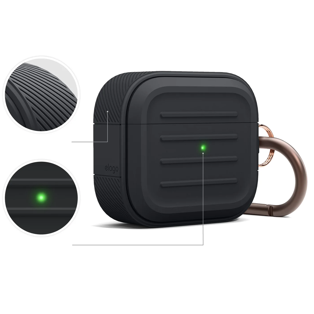 Силіконовий чохол для навушників Elago Armor Case for Airpods 3rd Gen, Black (EAP3AM-BK) - фото 3