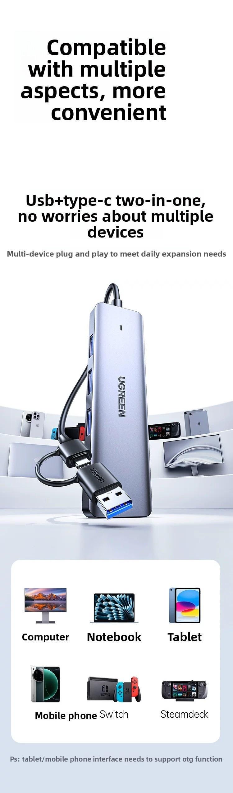 Хаб USB-C Ugreen 15 см 4 порти Сірий (65757) - фото 11 Хаб USB-C Ugreen 15 см 4 порти Сірий (65757) - фото 11