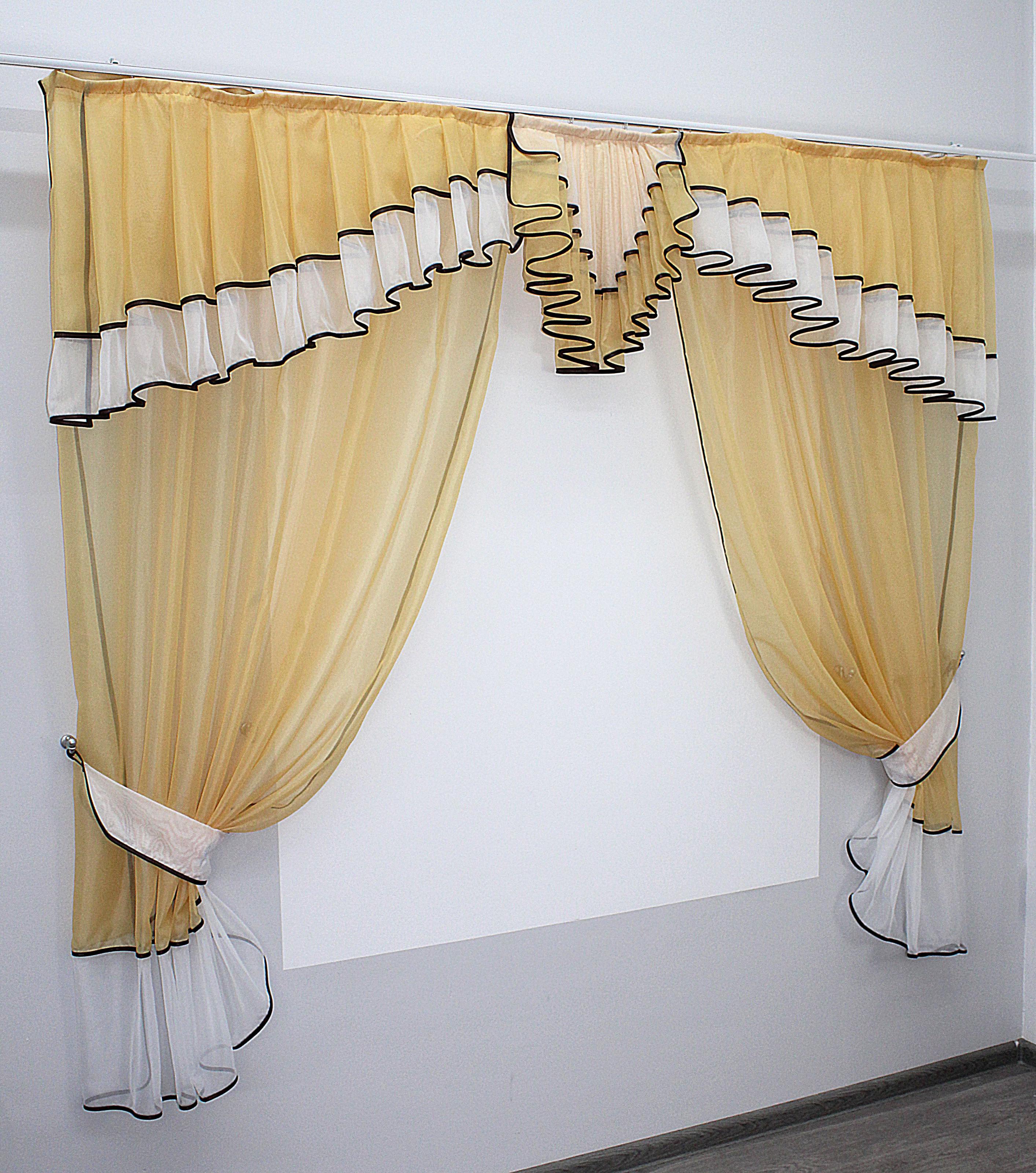 Шторы с ламбрекеном VR-Textil № 024к 200х170 см Золотистый/Белый (50-649)