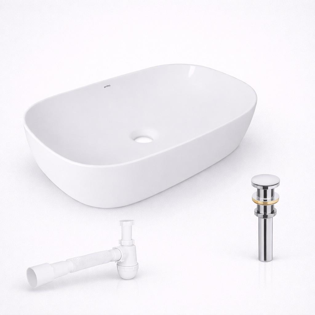 Комплект для ванной Qtap Robin накладная раковина 600×390×150 мм White/донный клапан PU02/сифон