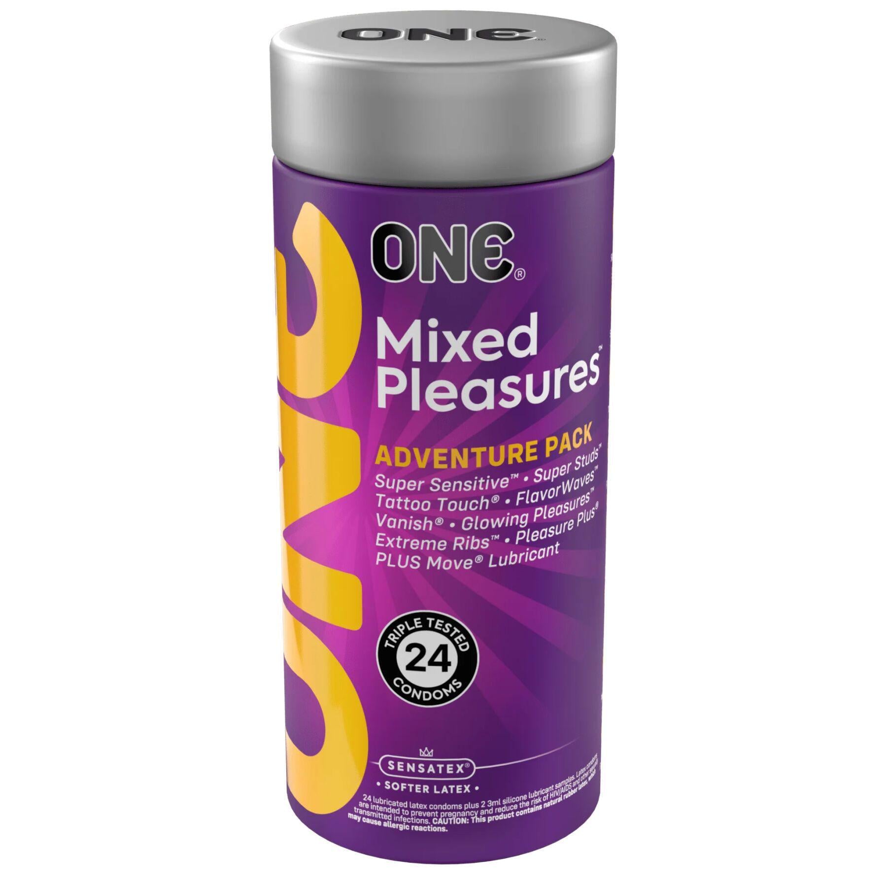 Презервативи ONE Mixed Pleasures 8 видів/лубрикант у комплекті 24 шт. (BLS0796)