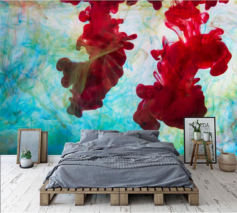 Фотообои флизелиновые абстракция для спальни/зала/кухни Красные чернила в воде