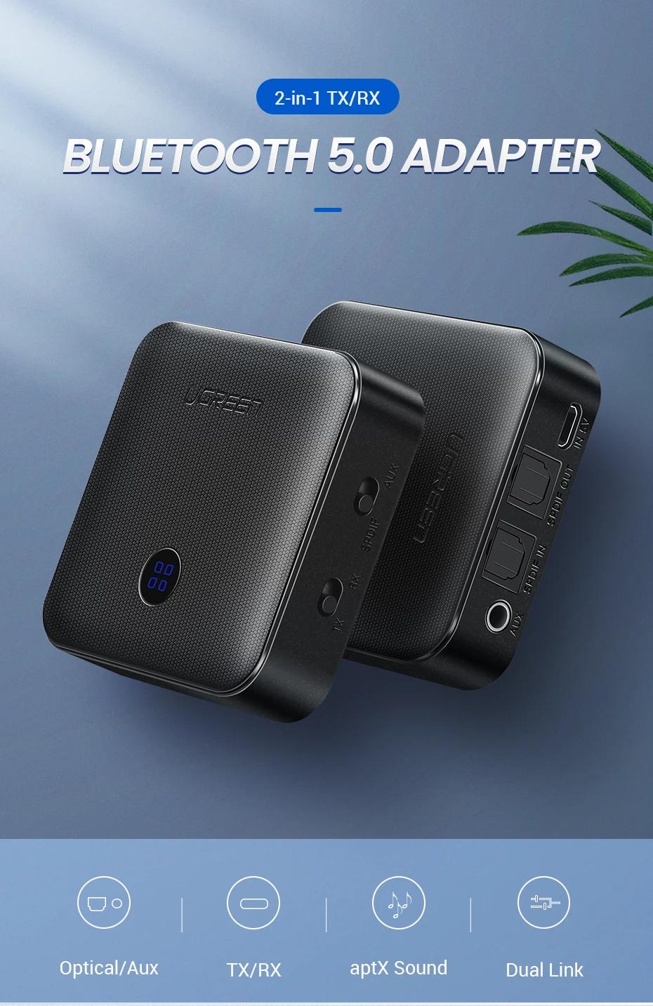 Адаптер UGREEN Bluetooth 5.0 приймач-передавач USB-3,5 мм minijack AUX/SPDIF aptX HD LL Чорний (70158) - фото 2 Адаптер UGREEN Bluetooth 5.0 приймач-передавач USB-3,5 мм minijack AUX/SPDIF aptX HD LL Чорний (70158) - фото 2