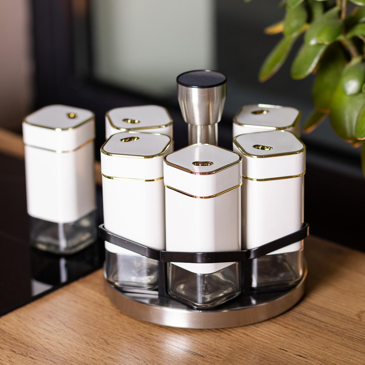 Набір для спецій 6 ємностей карусель для приправ на підставці Білий (HP-1314) - фото 4