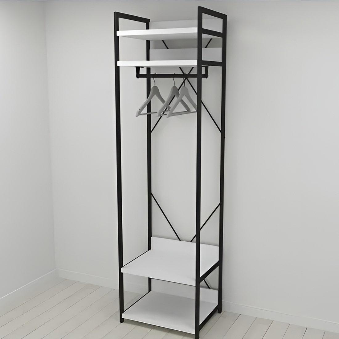 Шкаф-гардероб Ferrum-decor Коннект Уни секция 2 металл/ДСП 32 мм 220x60x50 см Черный/Белый (FRD-104535)