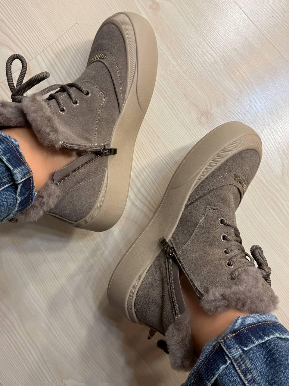 Черевики жіночі Hengji 677-3 замшеві високі кеди на хутрі р. 37 Бежевий (5718) - фото 6