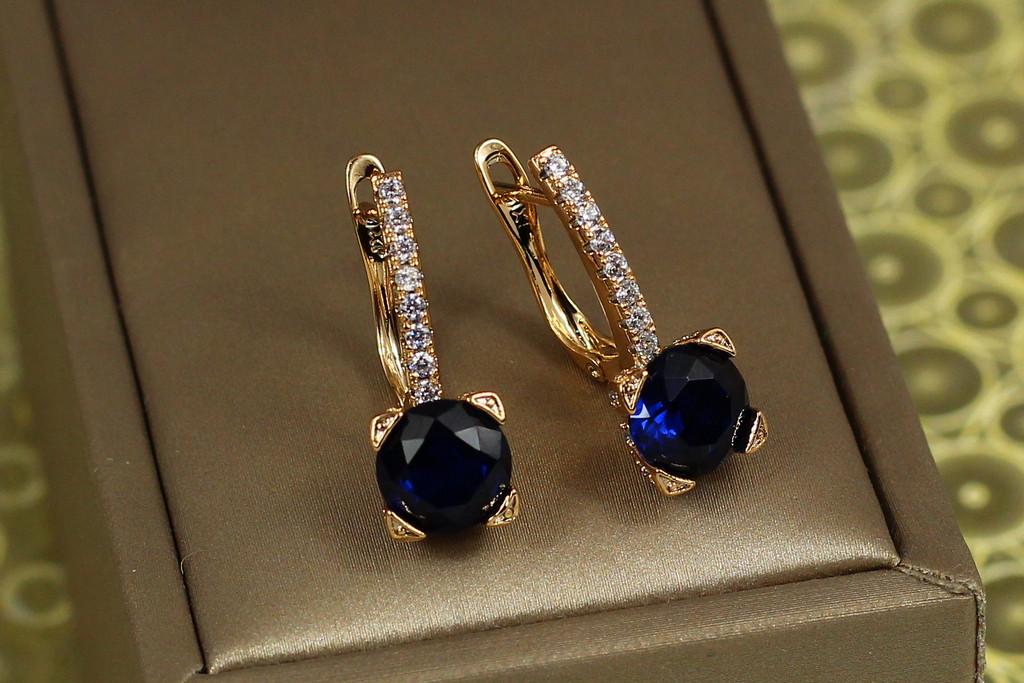 Серьги Xuping Jewelry Свет в окне с синим камнем 2,2 см Золотистый (2268247920)