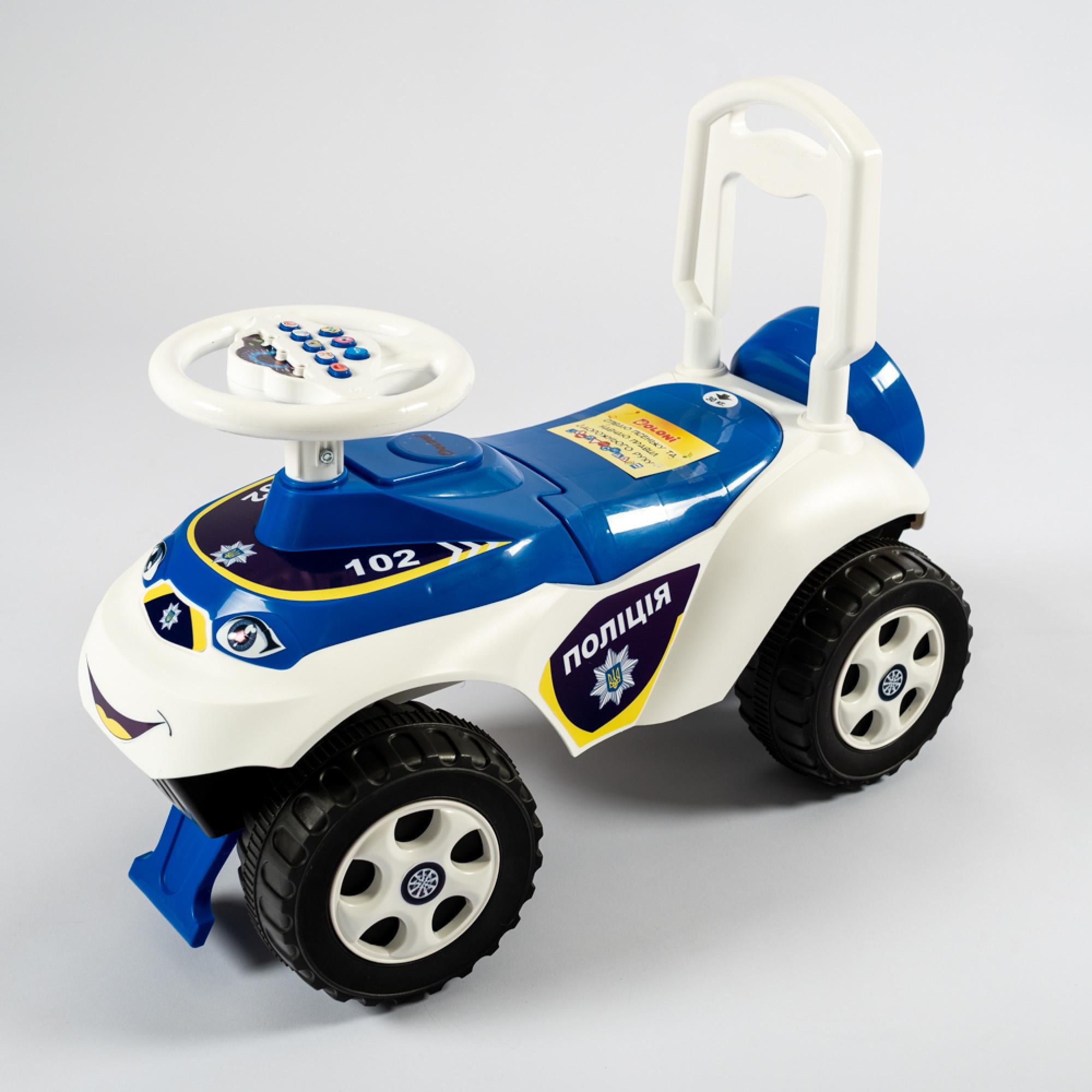 Машинка-каталка музыкальная Doloni Toys 0142/11UA Полиция со звуковыми эффектами Белый/Синий