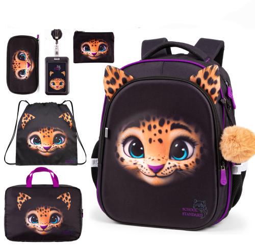 Ортопедический школьный рюкзак 6 в 1 для девочки School Standard 38х30х18 см с Тигром для младших классов (SET 150-49)