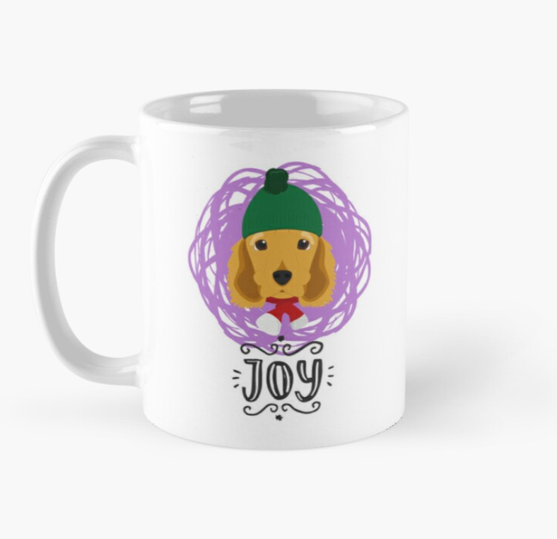 Чашка керамическая с принтом JOY Спаниель новогодний 330 мл Белый