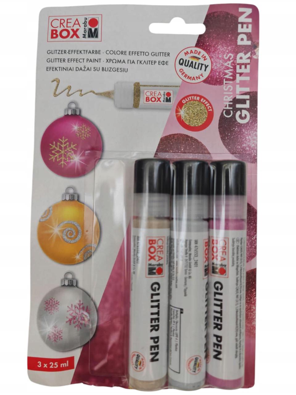 Набор блестящих глиттерных ручек Crea Box Christmas Glitter Pen 3x25 мл Золотой/Серебряный/Розовый (2831157897)