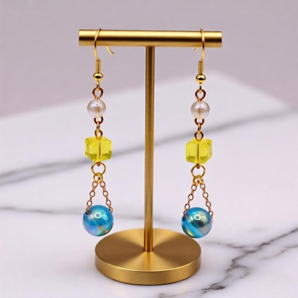 Серьги женские Liresmina Jewelry с чешским хрусталем и бусинами 6,8 см Золотистый (35474396)