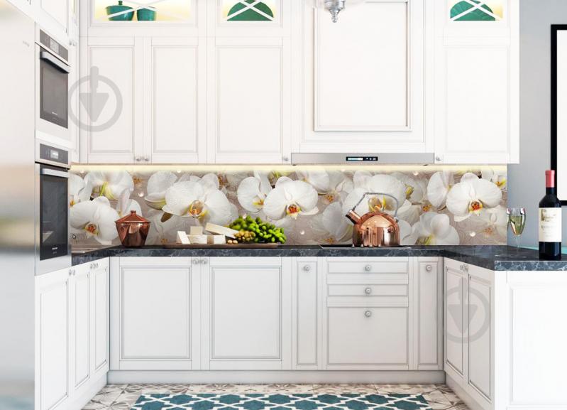 Наклейки кухонный фартук Zatarga Орхидея и капли росы 600х2500 мм Белый (Z180098/1)