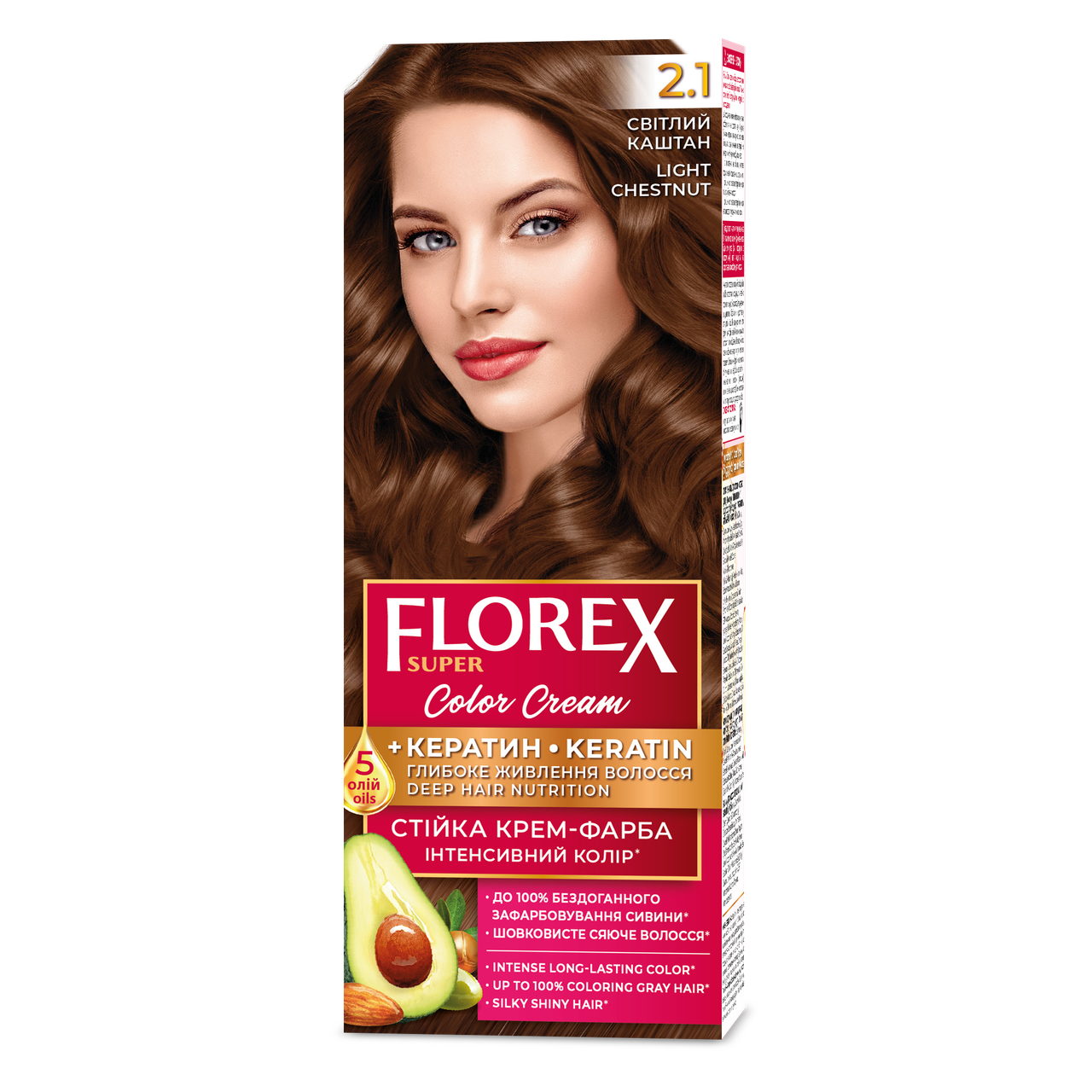 Крем-краска для волос стойкая Florex кератин 2.1 120 мл Светлый каштан