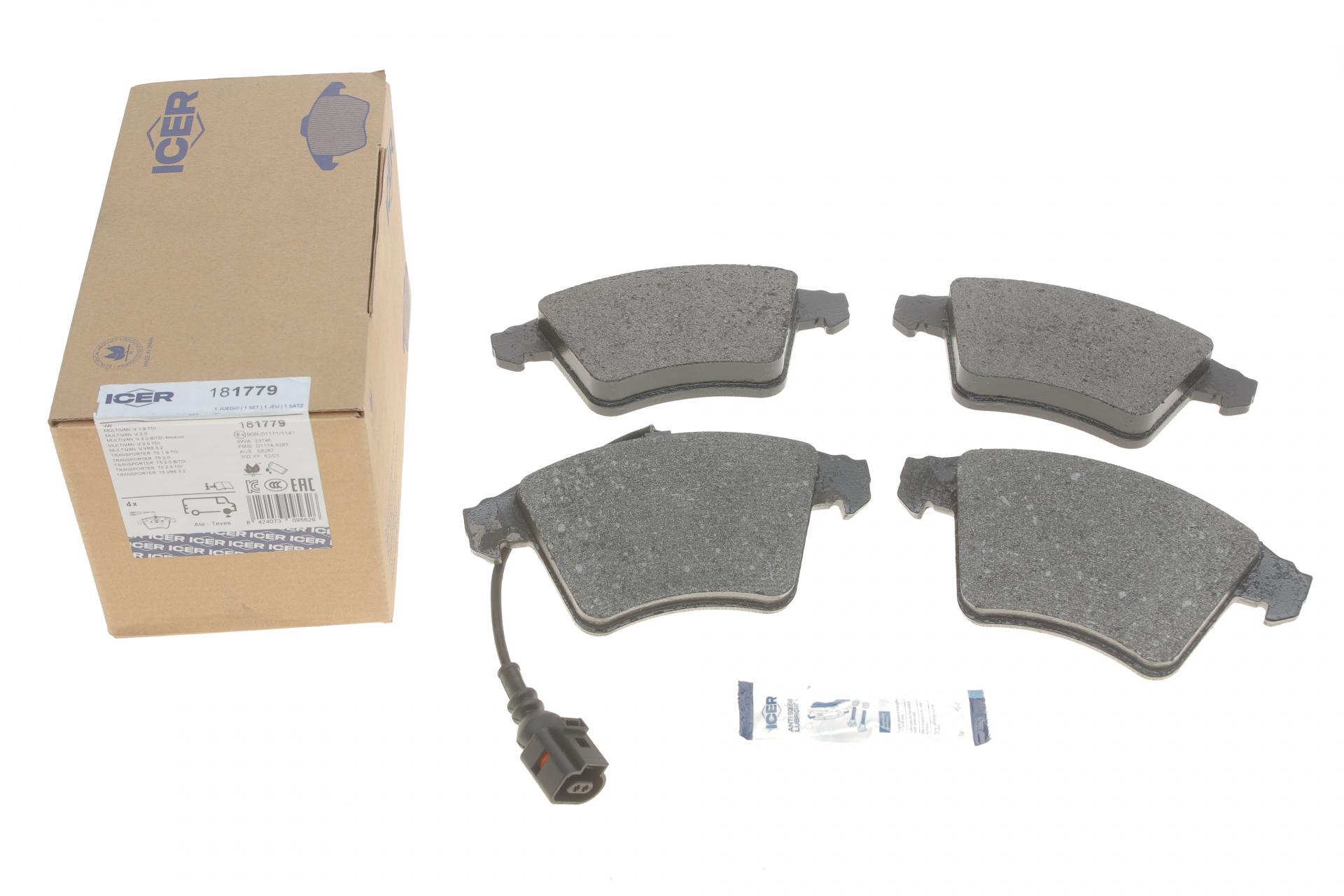 Колодки тормозные передние ICER 181779 VW T4 92-03/T5 03-15/T6 15-/Multivan V/VI 03- и датчик