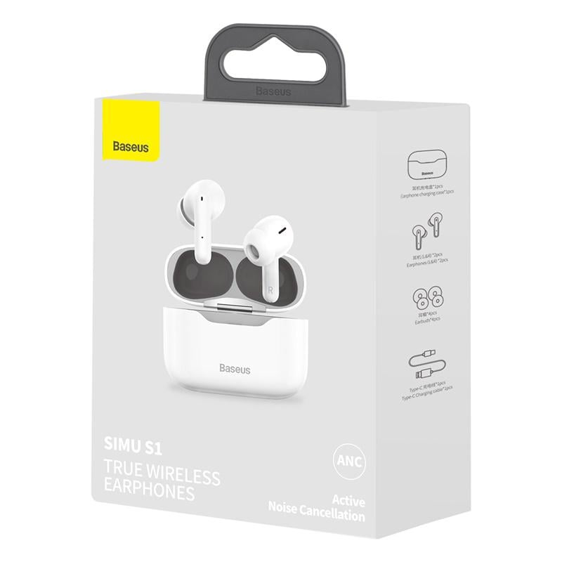 Навушники Bluetooth Baseus SIMU ANC True Wireless Earphone S1 NGS1-02 White (c1754af0) - фото 2