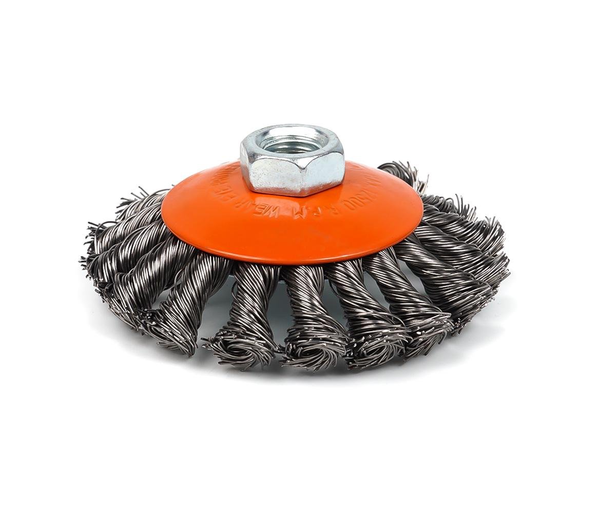 Щетка по металлу Polax конусная для УШМ стальная проволока М14 100 мм (54-164)