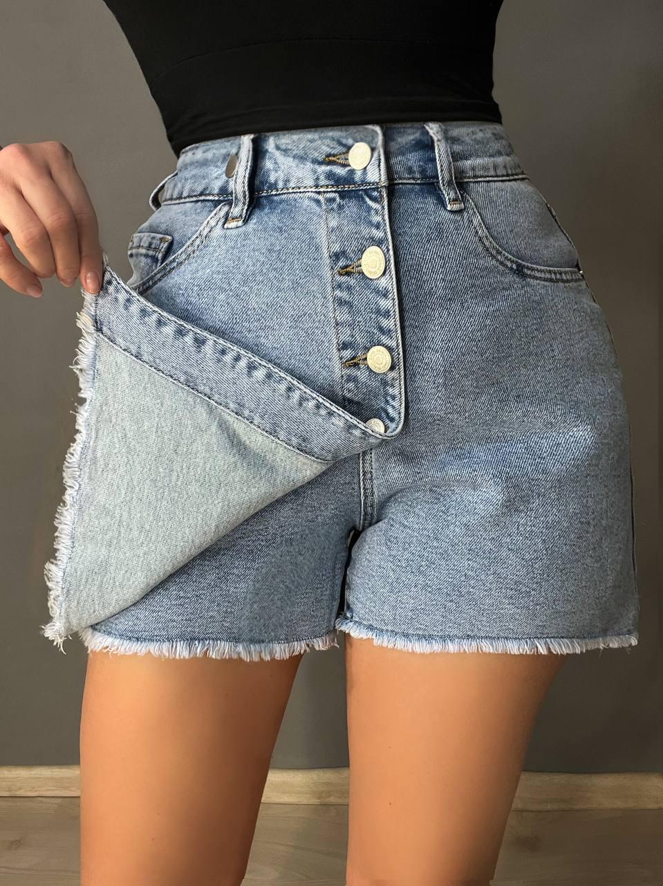Шорты юбка женские Dicesil 6003 джинсовые на запах пуговицы короткие р. 32 Голубой (4220)